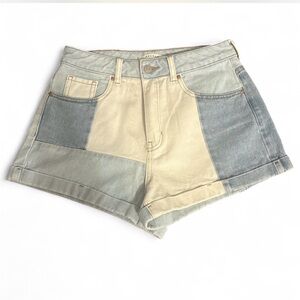 PacSun Patchwork Jean Shorts in Cream and Gray